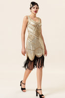 Load image into Gallery viewer, Champagne and Black Sequin Bodycon 1920s Dress