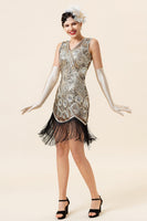 Load image into Gallery viewer, Silver Fringe Sequin 1920s Flapper Dress With 20s Accessories Set