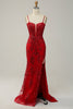 Load image into Gallery viewer, Mermaid Spaghetti Straps Royal Blue Sequins Long Prom Dress with Split Front