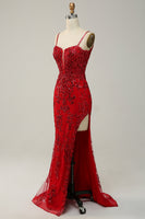 Load image into Gallery viewer, Mermaid Spaghetti Straps Royal Blue Sequins Long Prom Dress with Split Front