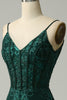 Load image into Gallery viewer, Mermaid Spaghetti Straps Peacock Green Prom Dress with Appliques