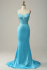 Load image into Gallery viewer, Mermaid Spaghetti Straps Blue Beaded Prom Dress