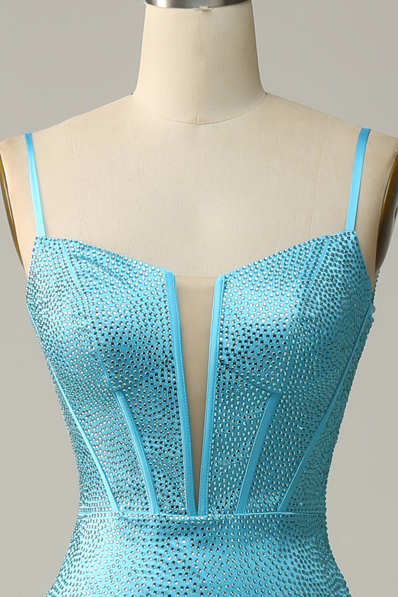 Load image into Gallery viewer, Mermaid Spaghetti Straps Blue Beaded Prom Dress