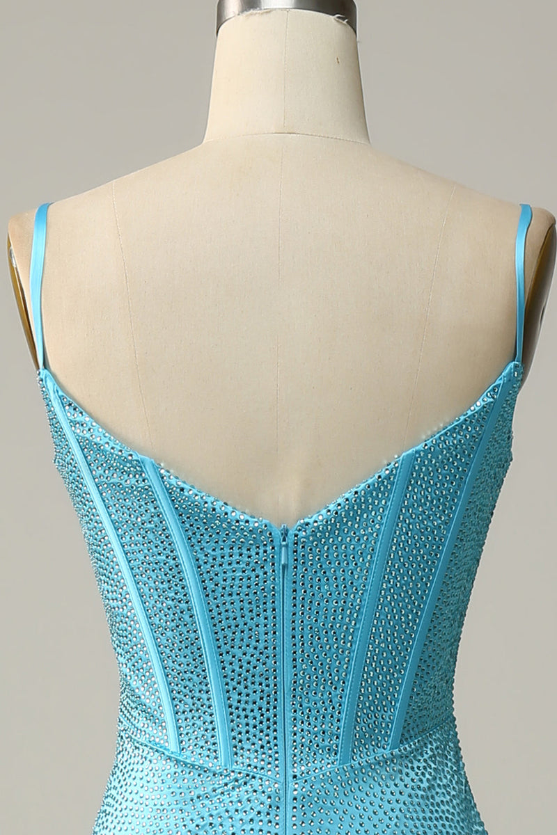 Load image into Gallery viewer, Mermaid Spaghetti Straps Blue Beaded Prom Dress