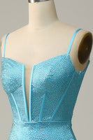 Load image into Gallery viewer, Mermaid Spaghetti Straps Blue Beaded Prom Dress
