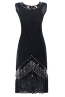 Load image into Gallery viewer, Black Sequins Fringe 1920s Flapper Dress
