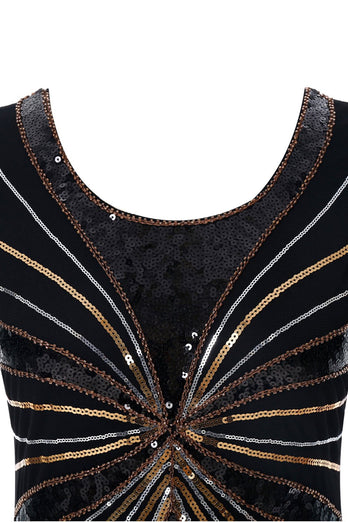 Black Sequins Fringe 1920s Flapper Dress