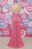 Load image into Gallery viewer, Fuchsia One Shoulder Sequins Prom Dress With Slit