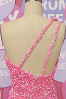 Load image into Gallery viewer, Fuchsia One Shoulder Sequins Prom Dress With Slit
