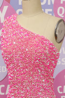Load image into Gallery viewer, Fuchsia One Shoulder Sequins Prom Dress With Slit