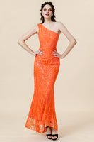 Load image into Gallery viewer, Orange One Shoulder Sequins Prom Dress