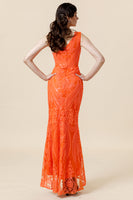 Load image into Gallery viewer, Orange One Shoulder Sequins Prom Dress