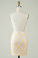 Load image into Gallery viewer, White Spaghetti Straps Tight Homecoming Dress with Rainbow Sequins
