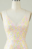 Load image into Gallery viewer, White Spaghetti Straps Tight Homecoming Dress with Rainbow Sequins