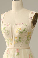 Load image into Gallery viewer, Champagne A-Line Embroidery Prom Dress