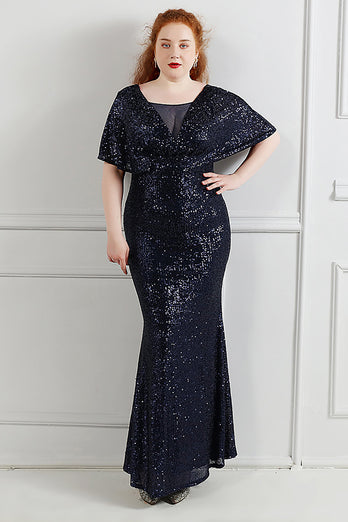 Sparkly Black Sequins Plus Size Prom Dress