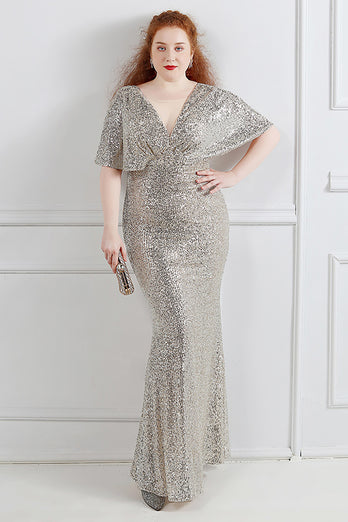 Sparkly Black Sequins Plus Size Prom Dress