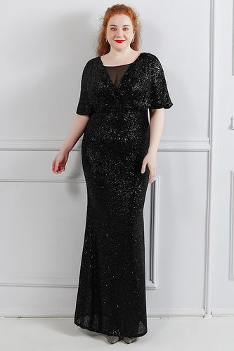 Sparkly Black Sequins Plus Size Prom Dress