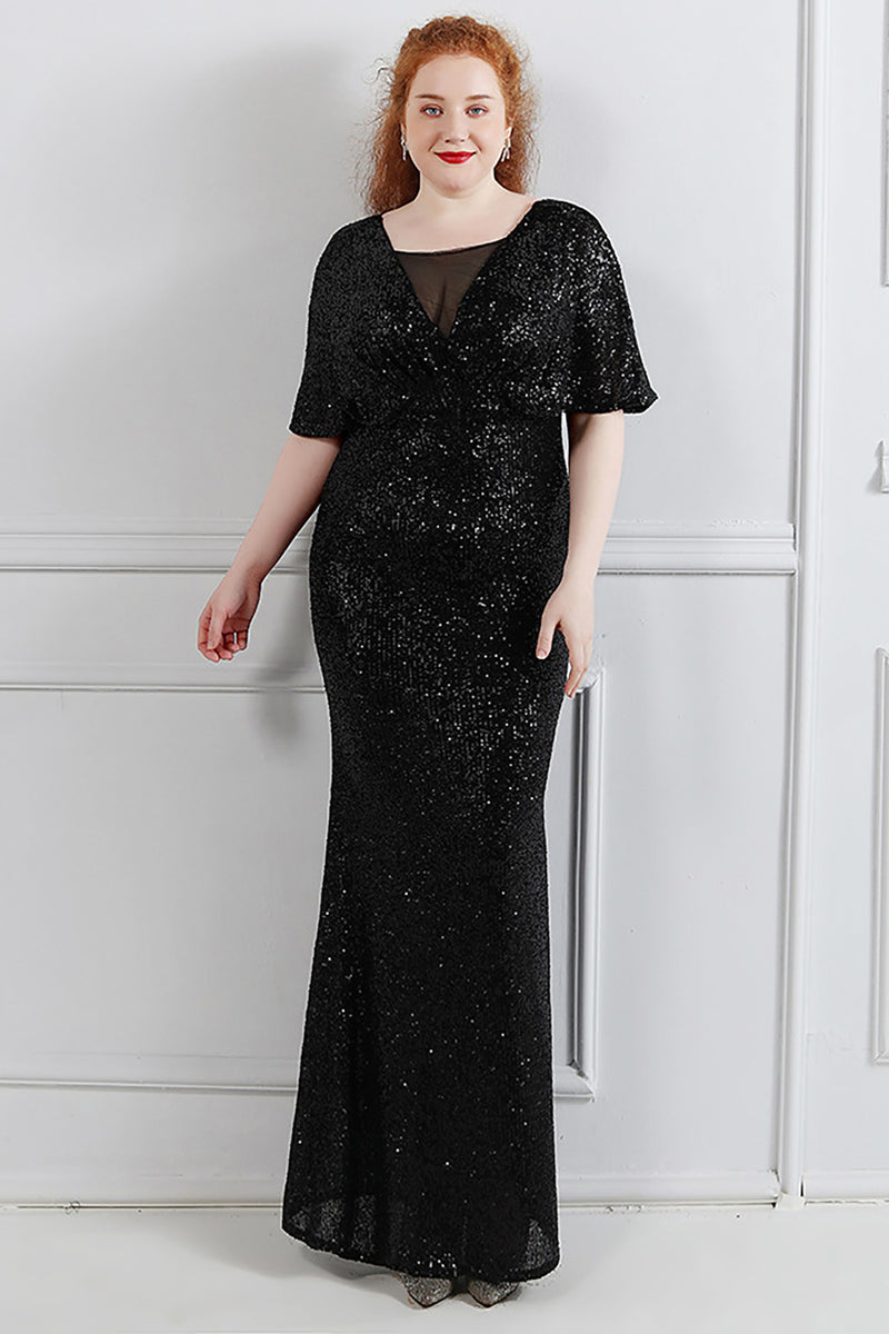 Load image into Gallery viewer, Sparkly Black Sequins Plus Size Prom Dress