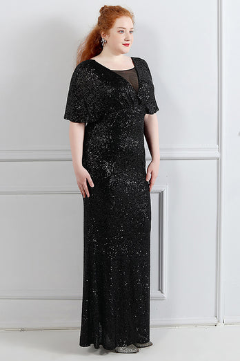 Sparkly Black Sequins Plus Size Prom Dress