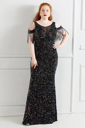 Black Sequins Off Shoulder Plus Size Prom Dress