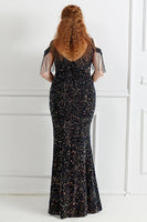 Load image into Gallery viewer, Black Sequins Off Shoulder Plus Size Prom Dress