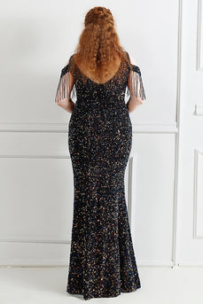 Black Sequins Off Shoulder Plus Size Prom Dress