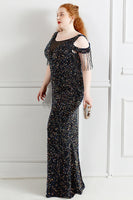 Load image into Gallery viewer, Black Sequins Off Shoulder Plus Size Prom Dress
