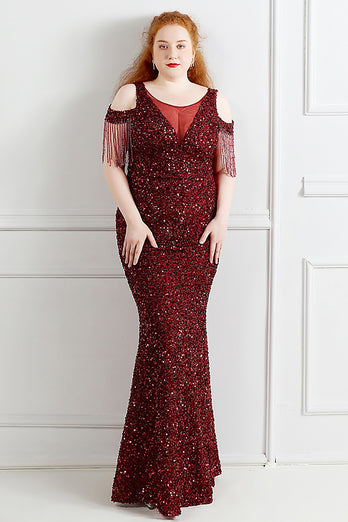 Black Sequins Off Shoulder Plus Size Prom Dress