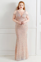 Load image into Gallery viewer, Black Sequins Off Shoulder Plus Size Prom Dress