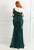 Load image into Gallery viewer, Sequins Tulle Black Sparkly One Shoulder Plus Size Prom Dress