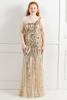 Load image into Gallery viewer, Sequins Tulle Black Sparkly One Shoulder Plus Size Prom Dress