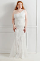 Load image into Gallery viewer, Sequins Tulle Black Sparkly One Shoulder Plus Size Prom Dress