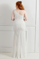 Load image into Gallery viewer, Sequins Tulle Black Sparkly One Shoulder Plus Size Prom Dress