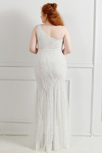 Sequins Tulle Black Sparkly One Shoulder Plus Size Prom Dress