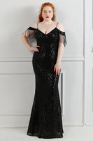 Load image into Gallery viewer, Black Spaghetti Straps Plus Size Prom Dress