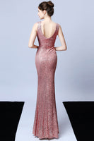 Load image into Gallery viewer, Silver Sequins V-Neck Prom Dress
