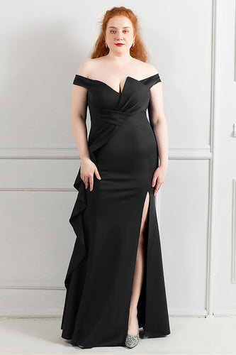 Black Off The Shoulder Plus Size Prom Dress