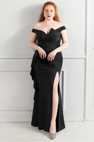 Load image into Gallery viewer, Black Off The Shoulder Plus Size Prom Dress