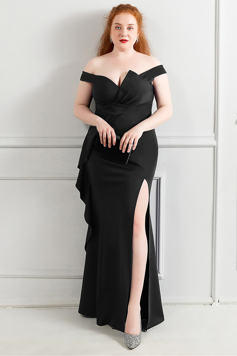 Load image into Gallery viewer, Black Off The Shoulder Plus Size Prom Dress
