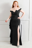 Load image into Gallery viewer, Black Off The Shoulder Plus Size Prom Dress