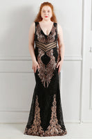 Load image into Gallery viewer, Luxurious Black Golden V-Neck Beaded Party Dress