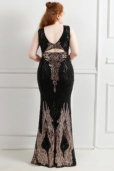 Luxurious Black Golden V-Neck Beaded Party Dress