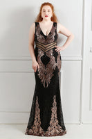 Load image into Gallery viewer, Luxurious Black Golden V-Neck Beaded Party Dress