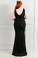 Load image into Gallery viewer, Sheath Black V-Neck Plus Size Formal Dress