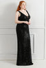 Load image into Gallery viewer, Sheath Black V-Neck Plus Size Formal Dress