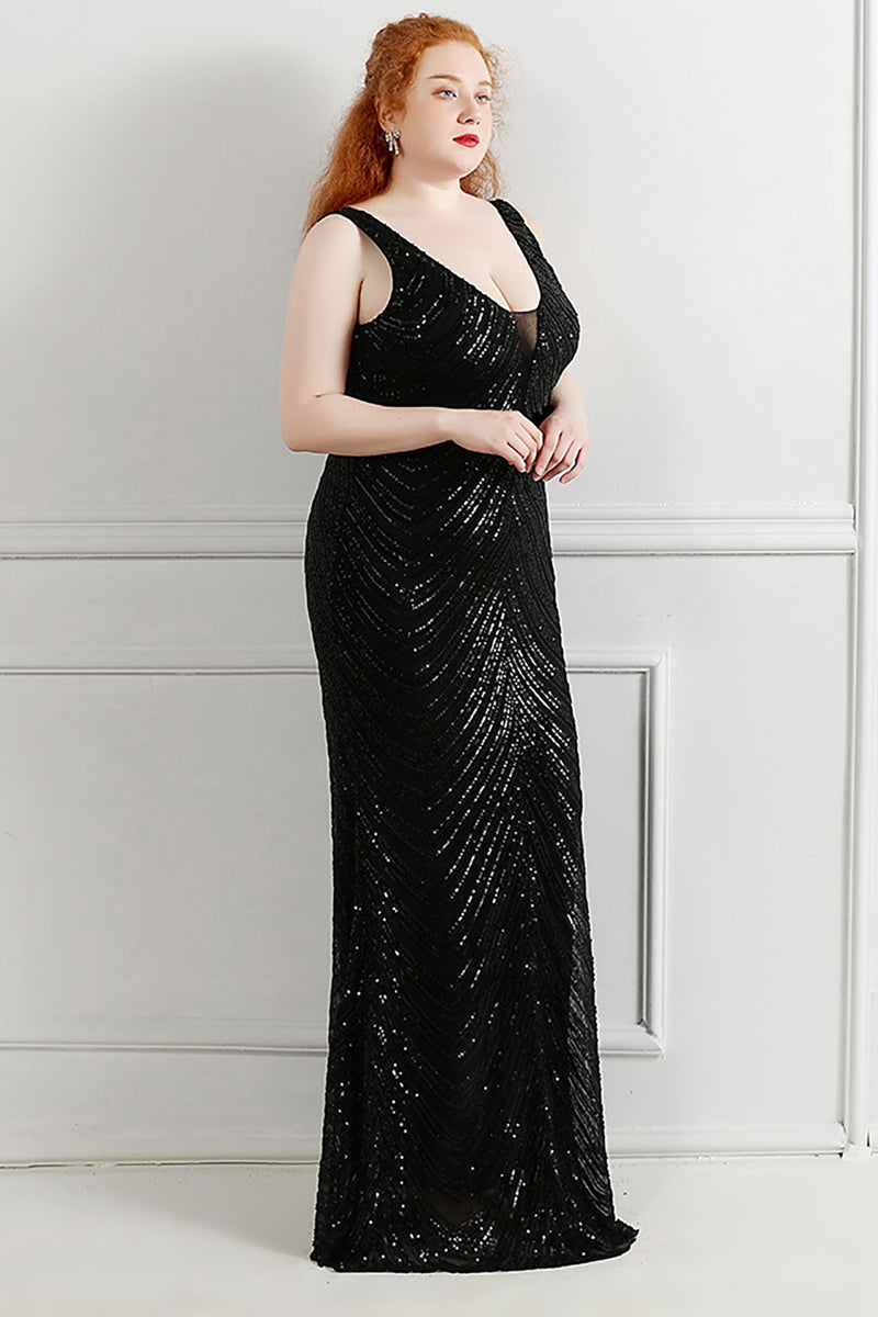 Load image into Gallery viewer, Sheath Black V-Neck Plus Size Formal Dress