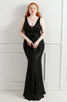 Load image into Gallery viewer, Sheath Black V-Neck Plus Size Formal Dress