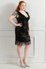 Load image into Gallery viewer, Black V-Neck Plus Size Prom Dress With Tassel