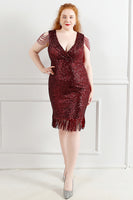 Load image into Gallery viewer, Black V-Neck Plus Size Prom Dress With Tassel